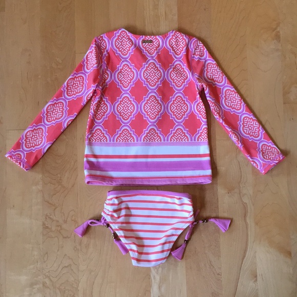 CABANA LIFE | Coral Geo 2-Piece Girls Rashguard Swimsuit - Picture 12 of 16